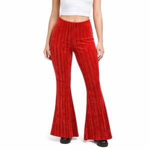 Urban Outfitters Red Velvet Ribbed Flare Pants Disco Bell Bottoms Size Large
